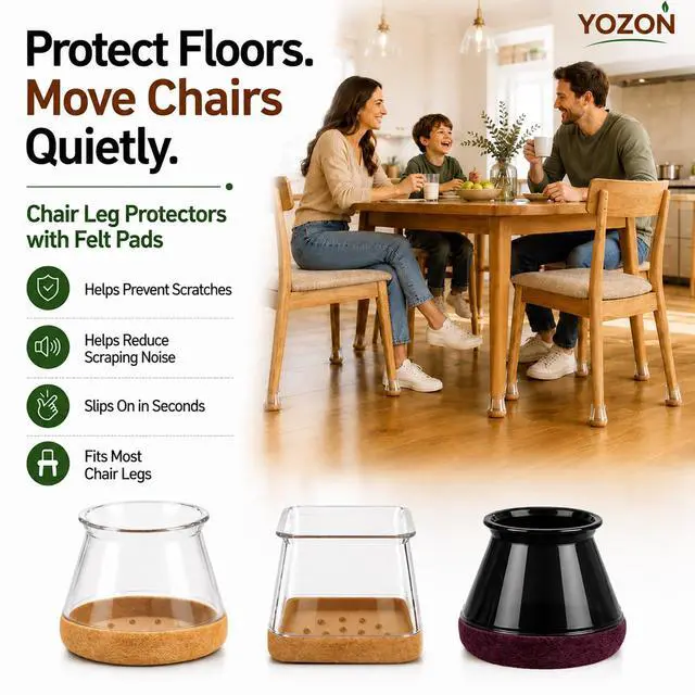 Alt view image 6 of 7 - Chair Leg Floor Protectors Silicone Caps Felt Furniture Pads Covers