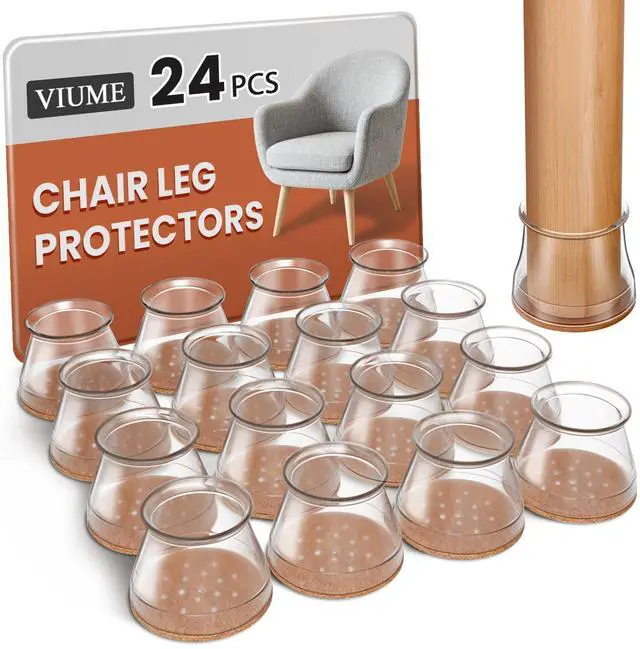 Main image of 24 Pcs Chair Leg Floor Protectors for Hardwood Floors Silicone Covers Felt Pads Furniture Leg Caps Anti-Scratch Reduce Noise Fit (1-5/16" to 2")