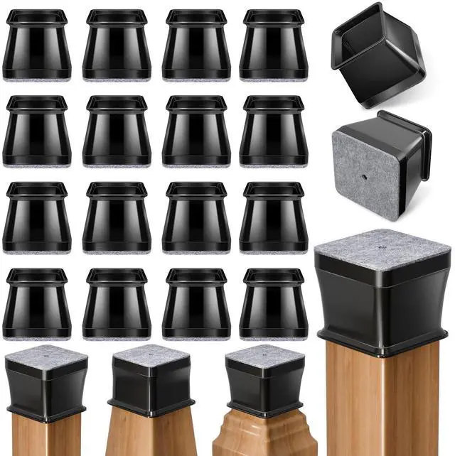 Main image of 24 Pcs Chair Leg Floor Protectors Square,Black Silicone Felt Furniture Leg Pads Caps Covers for Hardwood Floors(Fit:1-1/16" to 1-5/8")