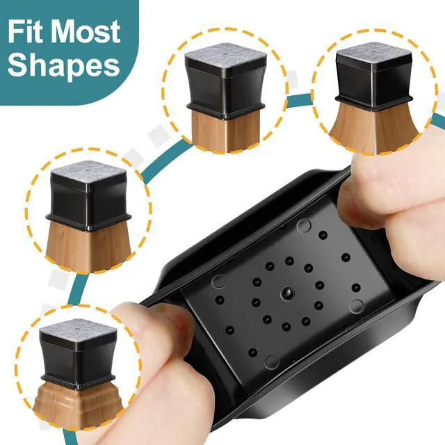 Alt view image 3 of 6 - 24 Pcs Chair Leg Floor Protectors Square,Black Silicone Felt Furniture Leg Pads Caps Covers for Hardwood Floors(Fit:1-1/16" to 1-5/8")