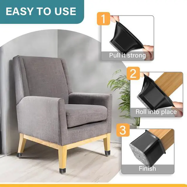 Alt view image 4 of 6 - 24 Pcs Chair Leg Floor Protectors Square,Black Silicone Felt Furniture Leg Pads Caps Covers for Hardwood Floors(Fit:1-1/16" to 1-5/8")