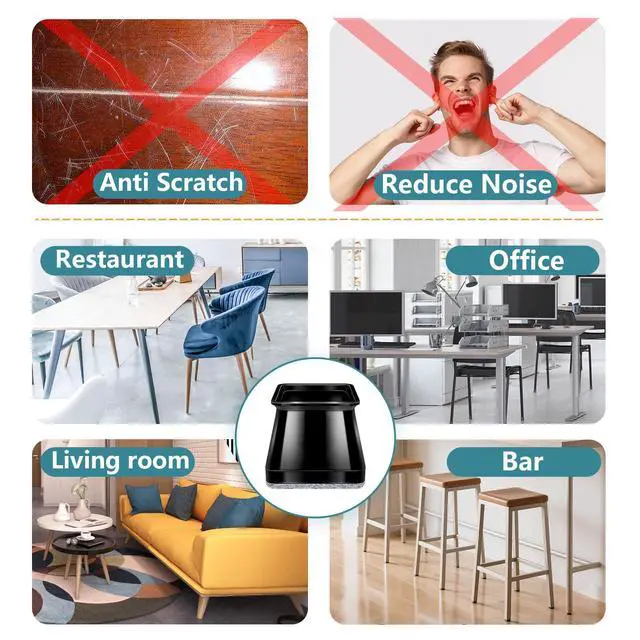 Alt view image 6 of 6 - 24 Pcs Chair Leg Floor Protectors Square,Black Silicone Felt Furniture Leg Pads Caps Covers for Hardwood Floors(Fit:1-1/16" to 1-5/8")