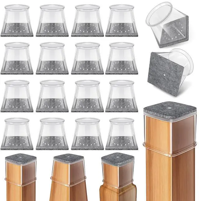 Main image of 24 Pcs Chair Leg Floor Protectors Square, Silicone Felt Furniture Leg Pads Caps Covers for Hardwood Floors (Fit:3/4" to 1-1/16")
