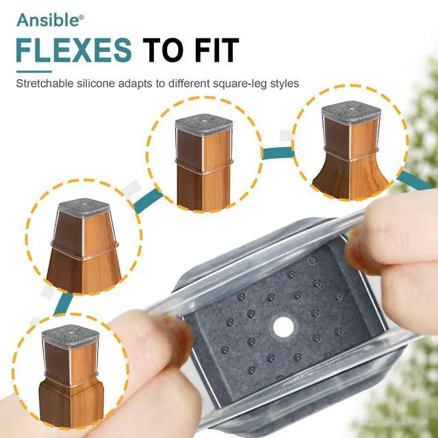 Alt view image 3 of 6 - 24 Pcs Chair Leg Floor Protectors Square, Silicone Felt Furniture Leg Pads Caps Covers for Hardwood Floors (Fit:3/4" to 1-1/16")