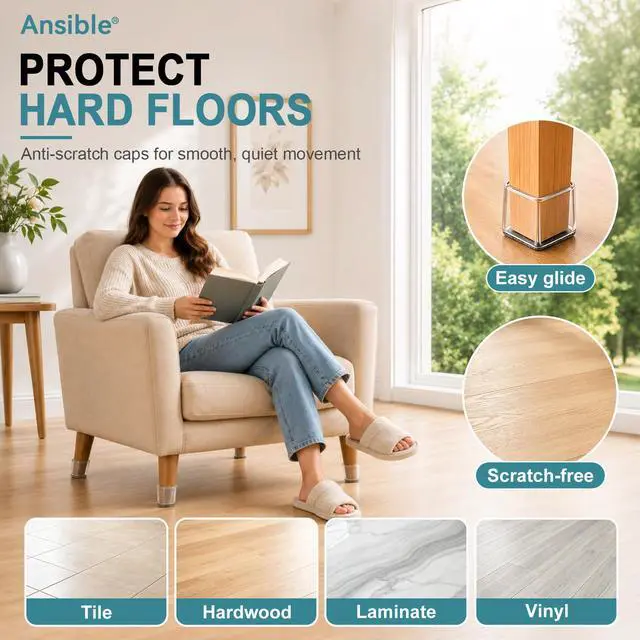 Alt view image 2 of 6 - 24 Pcs Chair Leg Floor Protectors Square, Silicone Felt Furniture Leg Pads Caps Covers for Hardwood Floors (Fit:3/4" to 1-1/16")