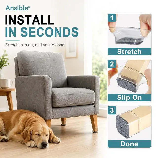 Alt view image 4 of 6 - 24 Pcs Chair Leg Floor Protectors Square, Silicone Felt Furniture Leg Pads Caps Covers for Hardwood Floors (Fit:3/4" to 1-1/16")
