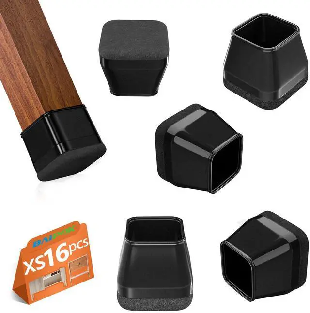 Main image of 16Pcs Square Chair Leg Floor Protectors with Thickened Felt Pads Silicone Chair Leg Covers Caps to Protect Hardwood Tile Floors Furniture Feet Reduce Noise (Black XS Fit 0.55"-0.75")