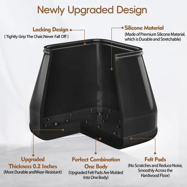 Alt view image 4 of 7 - 16Pcs Square Chair Leg Floor Protectors with Thickened Felt Pads Silicone Chair Leg Covers Caps to Protect Hardwood Tile Floors Furniture Feet Reduce Noise (Black XS Fit 0.55"-0.75")