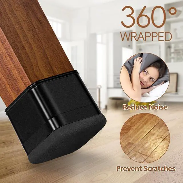 Alt view image 5 of 7 - 16Pcs Square Chair Leg Floor Protectors with Thickened Felt Pads Silicone Chair Leg Covers Caps to Protect Hardwood Tile Floors Furniture Feet Reduce Noise (Black XS Fit 0.55"-0.75")