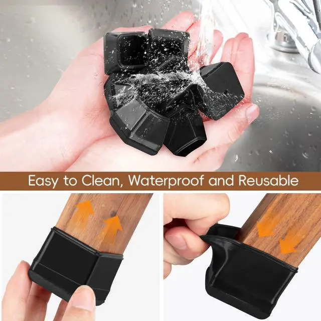 Alt view image 6 of 7 - 16Pcs Square Chair Leg Floor Protectors with Thickened Felt Pads Silicone Chair Leg Covers Caps to Protect Hardwood Tile Floors Furniture Feet Reduce Noise (Black XS Fit 0.55"-0.75")