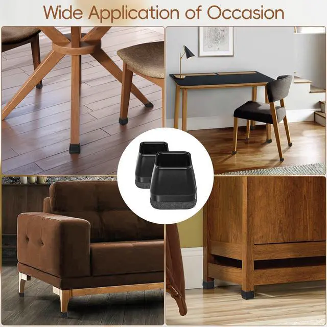 Alt view image 7 of 7 - 16Pcs Square Chair Leg Floor Protectors with Thickened Felt Pads Silicone Chair Leg Covers Caps to Protect Hardwood Tile Floors Furniture Feet Reduce Noise (Black XS Fit 0.55"-0.75")