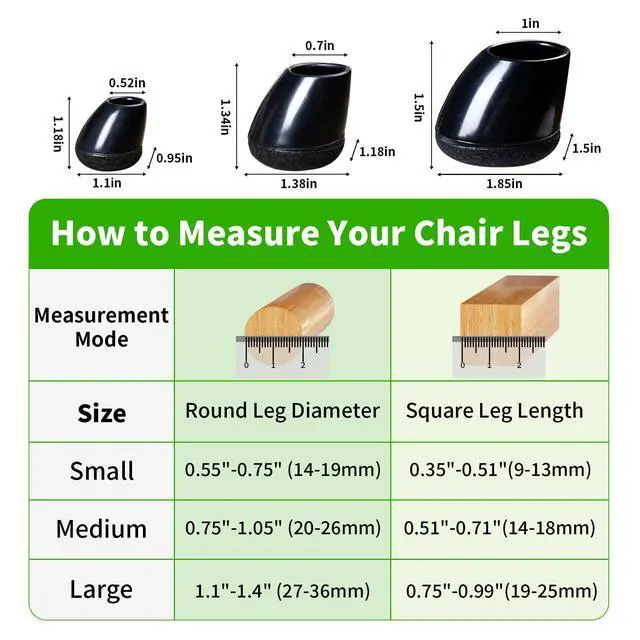 Alt view image 2 of 7 - 8 PCS Chair Leg Floor Protectors for Hardwood Floors, Round Silicone Caps with Felt Pads for 15-25° Slanted Legs, Barstool Chair Leg Covers to Protect Floors Anti-Scratch&Noise(Black,Fit 0.75"-1.05")