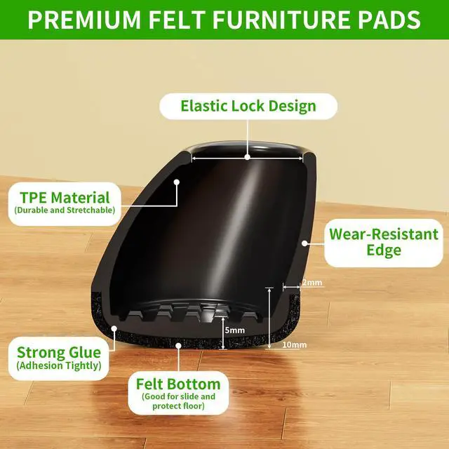 Alt view image 4 of 7 - 8 PCS Chair Leg Floor Protectors for Hardwood Floors, Round Silicone Caps with Felt Pads for 15-25° Slanted Legs, Barstool Chair Leg Covers to Protect Floors Anti-Scratch&Noise(Black,Fit 0.75"-1.05")