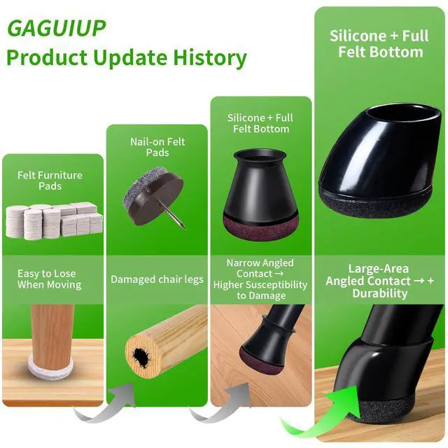 Alt view image 6 of 7 - 8 PCS Chair Leg Floor Protectors for Hardwood Floors, Round Silicone Caps with Felt Pads for 15-25° Slanted Legs, Barstool Chair Leg Covers to Protect Floors Anti-Scratch&Noise(Black,Fit 0.75"-1.05")