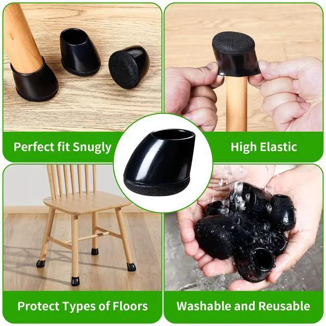 Alt view image 7 of 7 - 8 PCS Chair Leg Floor Protectors for Hardwood Floors, Round Silicone Caps with Felt Pads for 15-25° Slanted Legs, Barstool Chair Leg Covers to Protect Floors Anti-Scratch&Noise(Black,Fit 0.75"-1.05")