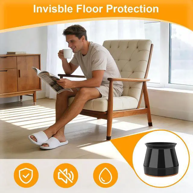 Alt view image 3 of 6 - 24 pcs Black Chair Leg Floor Protectors, Furniture Felt Pads Silicone Covers caps for Chairs,Chair Leg Protectors for Hardwood Floors (Large fit:1.3''-2'')