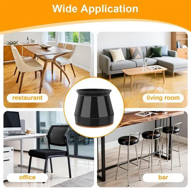 Alt view image 6 of 6 - 24 pcs Black Chair Leg Floor Protectors, Furniture Felt Pads Silicone Covers caps for Chairs,Chair Leg Protectors for Hardwood Floors (Large fit:1.3''-2'')