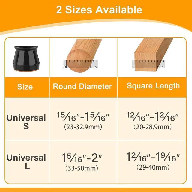 Alt view image 2 of 6 - 24 pcs Black Chair Leg Floor Protectors, Furniture Felt Pads Silicone Covers caps for Chairs,Chair Leg Protectors for Hardwood Floors (Large fit:1.3''-2'')