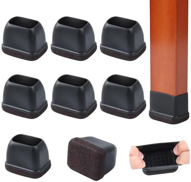 Main image of 8PCS Felt Chair Leg Floor Protectors Rectangular Chair Leg Caps for Bed Chair Furniture Leg Protectors, Black Bar Stool Floor Protectors for Hardwood Floors, Fit Length 1.3"-1.7", Width 0.9"-1.2"
