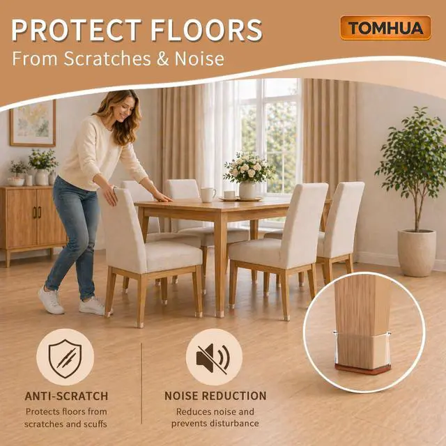 Alt view image 2 of 6 - Chair Leg Floor Protectors Rectangle Caps Covers Furniture Pads