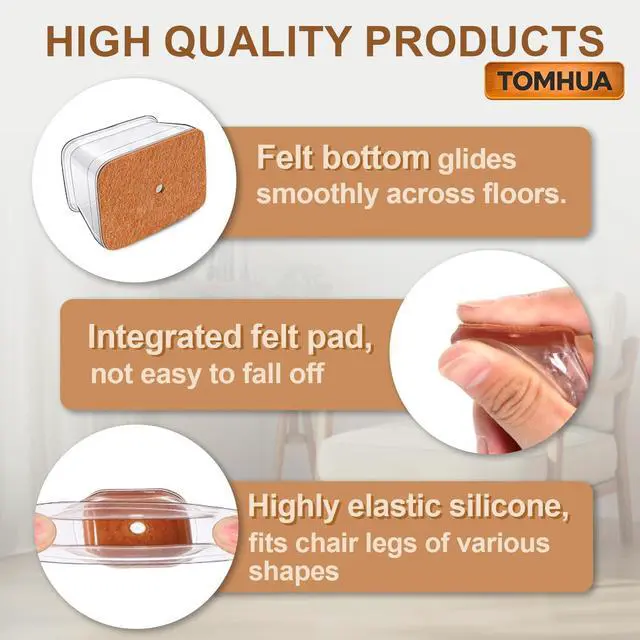 Alt view image 4 of 6 - Chair Leg Floor Protectors Rectangle Caps Covers Furniture Pads