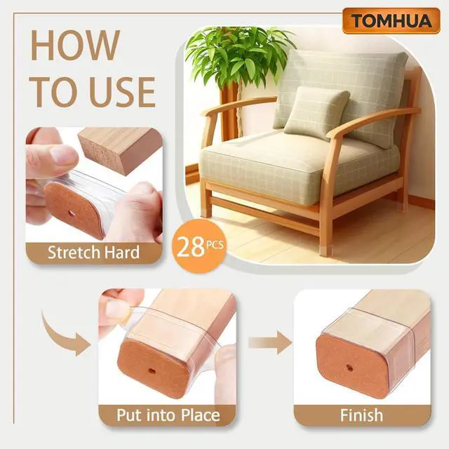 Alt view image 5 of 6 - Chair Leg Floor Protectors Rectangle Caps Covers Furniture Pads