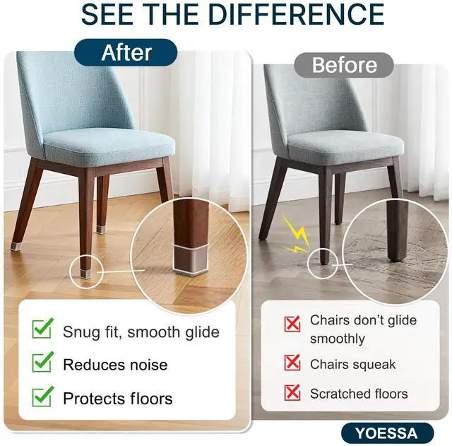 Alt view image 2 of 6 - 24 PCS Square Chair Leg Floor Protectors (L Fits: 1-5/16" to 1-1/2")