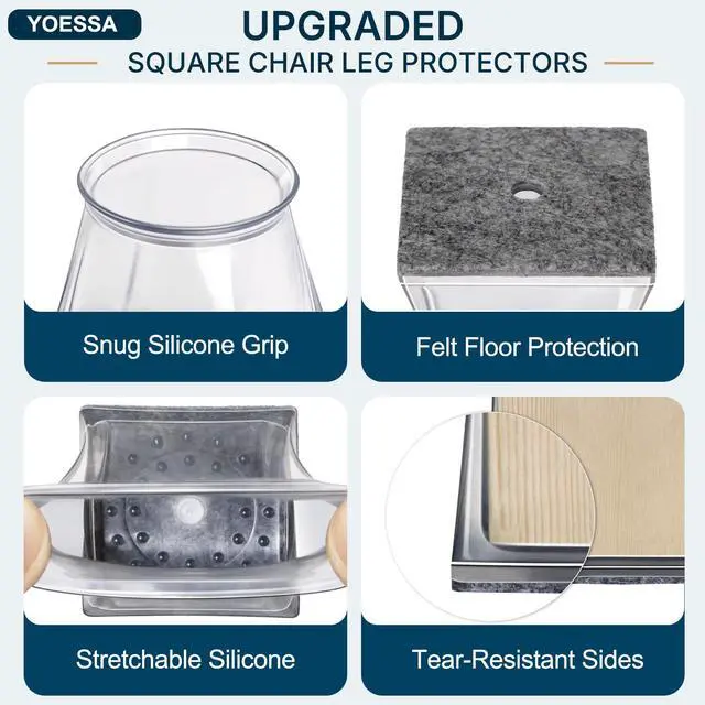 Alt view image 3 of 6 - 24 PCS Square Chair Leg Floor Protectors (L Fits: 1-5/16" to 1-1/2")