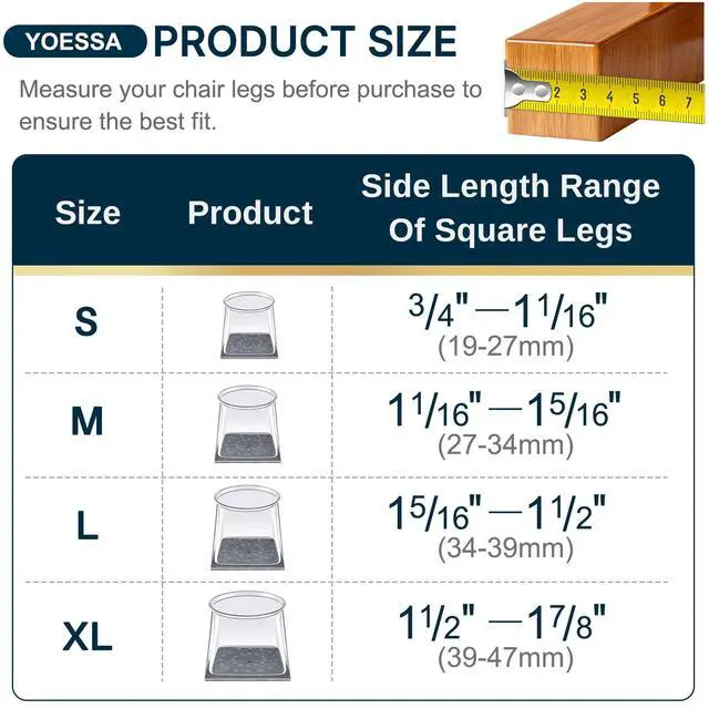 Alt view image 4 of 6 - 24 PCS Square Chair Leg Floor Protectors (L Fits: 1-5/16" to 1-1/2")