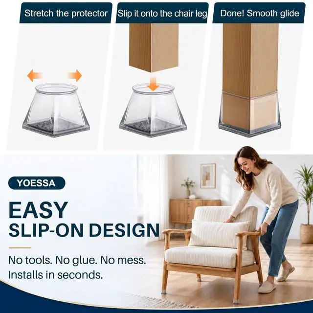Alt view image 5 of 6 - 24 PCS Square Chair Leg Floor Protectors (L Fits: 1-5/16" to 1-1/2")