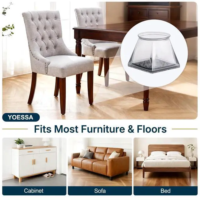 Alt view image 6 of 6 - 24 PCS Square Chair Leg Floor Protectors (L Fits: 1-5/16" to 1-1/2")