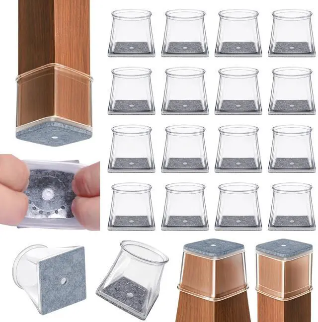 Main image of 24 Pack Chair Leg Floor Protectors Square, Silicone Chair Leg Caps with Felt Pads, Furniture Pads for Hardwood Floors, Anti-Scratch Reduce Noise, Fit (3/4" to 1-1/16")