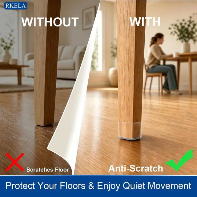 Alt view image 4 of 7 - 24 Pack Chair Leg Floor Protectors Square, Silicone Chair Leg Caps with Felt Pads, Furniture Pads for Hardwood Floors, Anti-Scratch Reduce Noise, Fit (3/4" to 1-1/16")