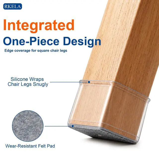 Alt view image 3 of 7 - 24 Pack Chair Leg Floor Protectors Square, Silicone Chair Leg Caps with Felt Pads, Furniture Pads for Hardwood Floors, Anti-Scratch Reduce Noise, Fit (3/4" to 1-1/16")