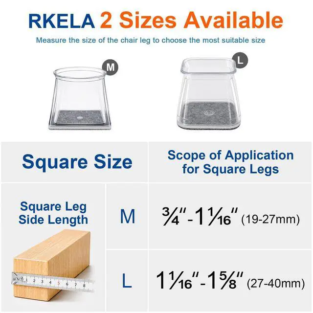 Alt view image 2 of 7 - 24 Pack Chair Leg Floor Protectors Square, Silicone Chair Leg Caps with Felt Pads, Furniture Pads for Hardwood Floors, Anti-Scratch Reduce Noise, Fit (3/4" to 1-1/16")