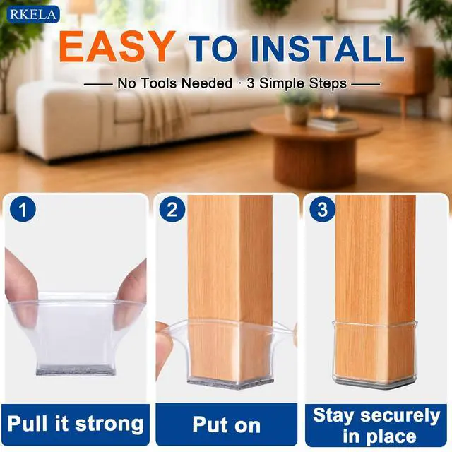 Alt view image 5 of 7 - 24 Pack Chair Leg Floor Protectors Square, Silicone Chair Leg Caps with Felt Pads, Furniture Pads for Hardwood Floors, Anti-Scratch Reduce Noise, Fit (3/4" to 1-1/16")