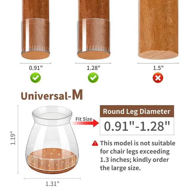 Alt view image 2 of 7 - Chair Leg Floor Protectors, 24 Pack Silicone Furniture Pads for Hardwood Floors, Anti-Scratch Furniture Sliders Felt Pads, Noise-Reducing Chair Feet Covers, Table Legs Fit Sizes to(0.91" to 1.28")