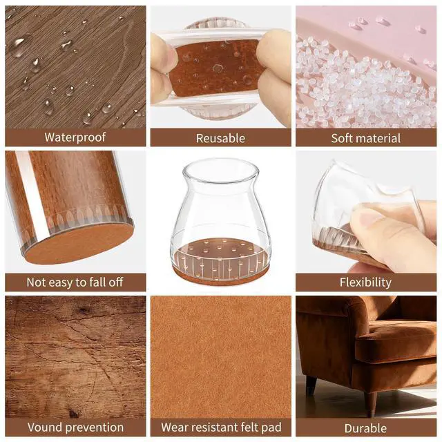 Alt view image 5 of 7 - Chair Leg Floor Protectors, 24 Pack Silicone Furniture Pads for Hardwood Floors, Anti-Scratch Furniture Sliders Felt Pads, Noise-Reducing Chair Feet Covers, Table Legs Fit Sizes to(1.3" to 1.97")