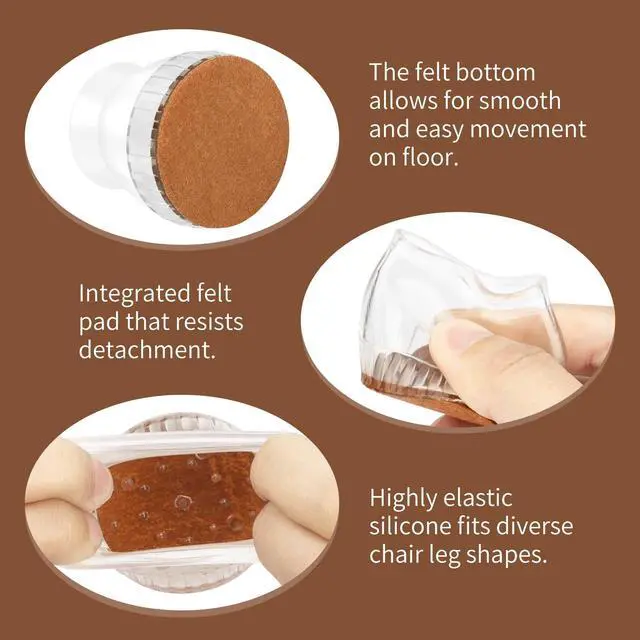 Alt view image 6 of 7 - Chair Leg Floor Protectors, 24 Pack Silicone Furniture Pads for Hardwood Floors, Anti-Scratch Furniture Sliders Felt Pads, Noise-Reducing Chair Feet Covers, Table Legs Fit Sizes to(1.3" to 1.97")