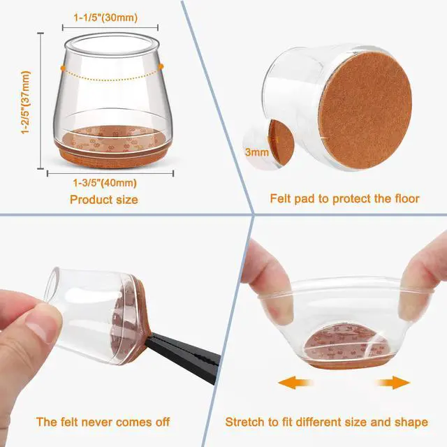 Alt view image 5 of 7 - 24Pcs Silicone Chair Leg Floor Protectors, Felt Furniture Pads for Hardwood Floors, Rubber Chair Leg Protectors for Hardwood Floors, Chair Leg Caps Chair Leg Covers for Wooden Floors(Clear, Large)