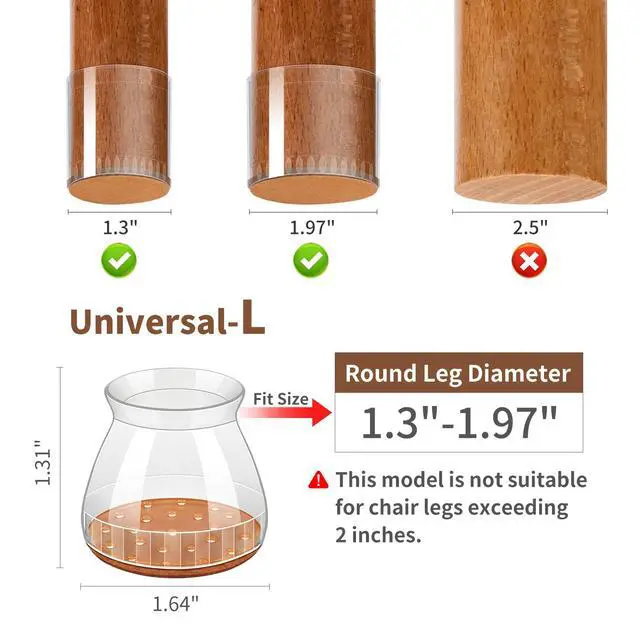 Alt view image 2 of 7 - Chair Leg Floor Protectors, 24 Pack Silicone Furniture Pads for Hardwood Floors, Anti-Scratch Furniture Sliders Felt Pads, Noise-Reducing Chair Feet Covers, Table Legs Fit Sizes to(1.3" to 1.97")