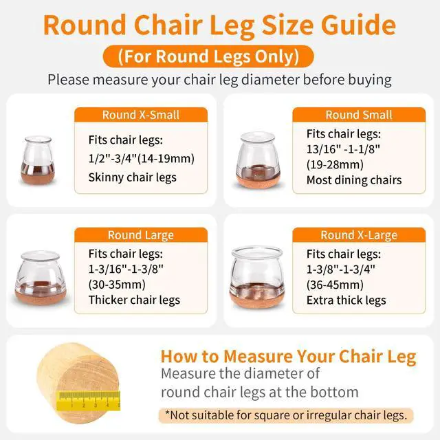 Alt view image 2 of 6 - 16 PCS Chair Leg Floor Protectors for Hardwood Floors, Furniture Feet Silicone Covers & Rubber Caps, Felt Pads Protect Wood Floor Scratch & Reduce Noise (Round Fit 1/2"~3/4", 14~19mm)