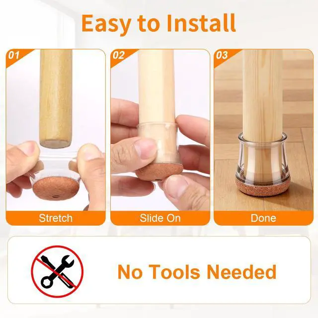 Alt view image 4 of 6 - 16 PCS Chair Leg Floor Protectors for Hardwood Floors, Furniture Feet Silicone Covers & Rubber Caps, Felt Pads Protect Wood Floor Scratch & Reduce Noise (Round Fit 1/2"~3/4", 14~19mm)