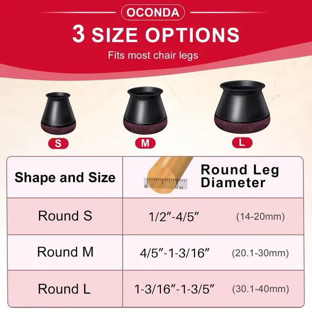 Alt view image 2 of 6 - 24 PCS Chair Leg Floor Protectors Black, Large, 1-3/16''-1-9/16''