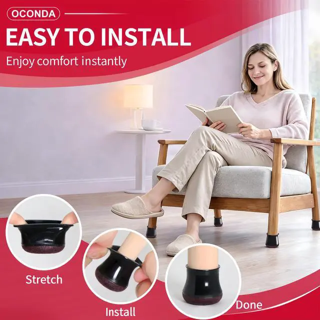 Alt view image 4 of 6 - 24 PCS Chair Leg Floor Protectors Black, Large, 1-3/16''-1-9/16''