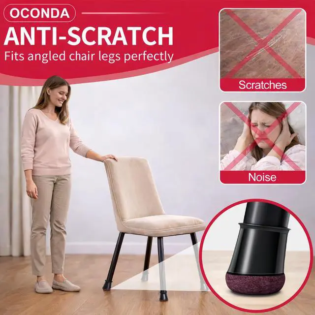 Alt view image 3 of 6 - 24 PCS Chair Leg Floor Protectors Black, Large, 1-3/16''-1-9/16''