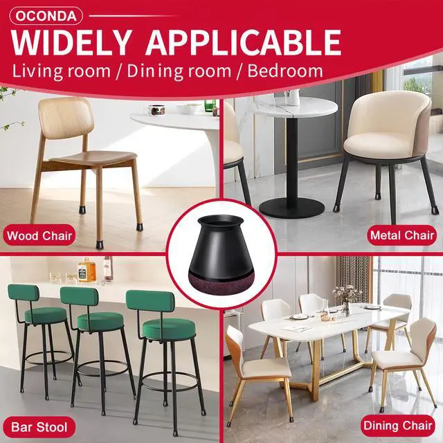 Alt view image 6 of 6 - 24 PCS Chair Leg Floor Protectors Black, Large, 1-3/16''-1-9/16''