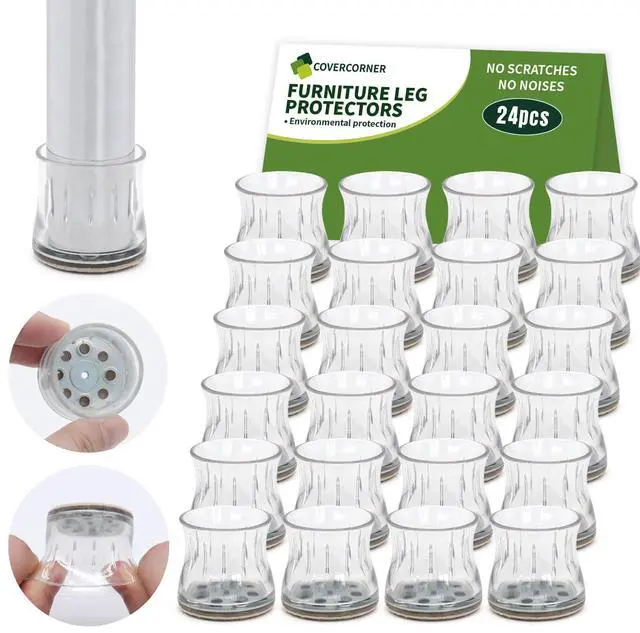 Main image of 24PCS Chair Leg Floor Protectors, Chair Leg Protectors for Hardwood Floors, Furniture Pads for Hardwood Floors, Chair Socks Universal L Clear Fit 1.00"-1.18"