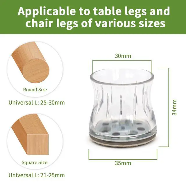 Alt view image 2 of 7 - 24PCS Chair Leg Floor Protectors, Chair Leg Protectors for Hardwood Floors, Furniture Pads for Hardwood Floors, Chair Socks Universal L Clear Fit 1.00"-1.18"