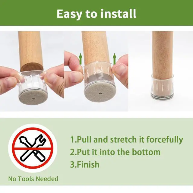 Alt view image 7 of 7 - 24PCS Chair Leg Floor Protectors, Chair Leg Protectors for Hardwood Floors, Furniture Pads for Hardwood Floors, Chair Socks Universal L Clear Fit 1.00"-1.18"